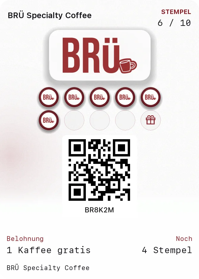 Wallet-Karte von BRÜ Specialty Coffee mit dem aktuellen Stempelstand